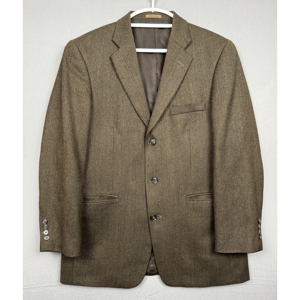 Stafford Brown Black Jacket Mens 40R Brown Wool Herringbone Sport Coat Business